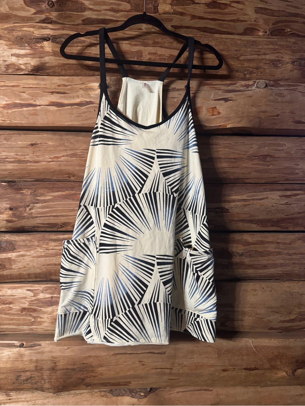 FP Movement by Free People Cream Tank Top with Black & Blue Fan Print